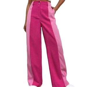 Women's High Waisted Color Block Straight Leg Casual Loose Pants